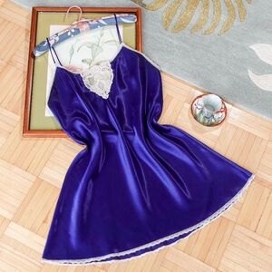 Vintage royal blue satin slip dress
